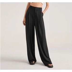 NEW‎ Commense High Waisted Flat Front Straight Leg Black Trousers S